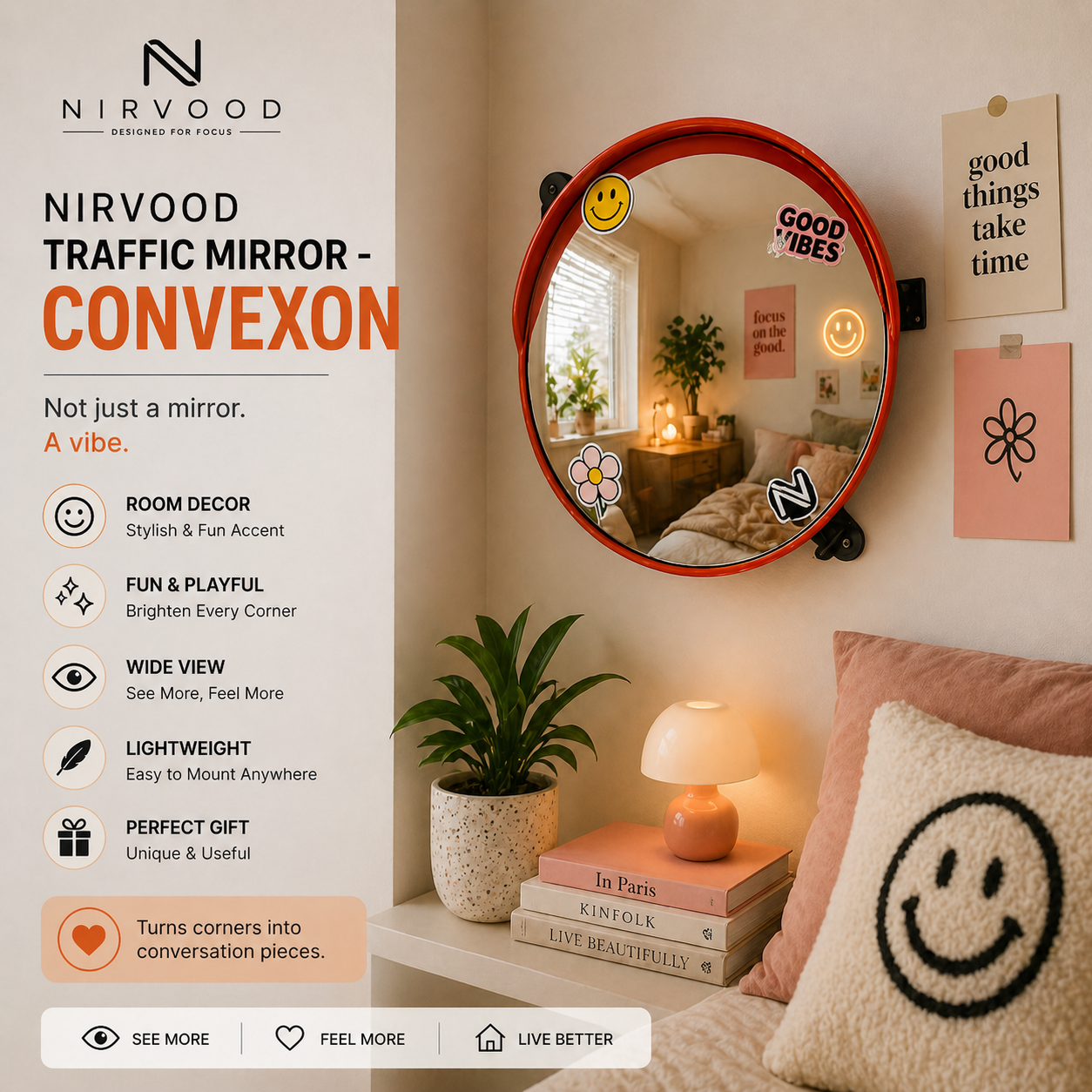 Nirvood Traffic Mirror - Convexicon With Cap